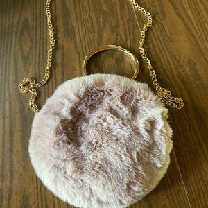 Pink/rose/plum Faux Fur Handbag/purse/crossbody with Gold tone removable Chain